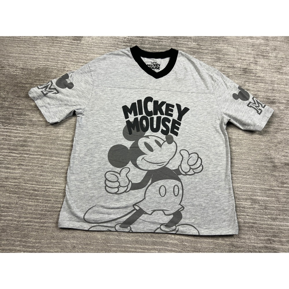 Disney T-Shirt Womens XS Gray Mickey Mouse Jersey V-Neck Short Sleeve Graphic